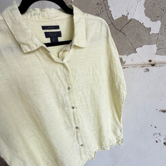 Butter Yellow Linen Short Sleeve Button Up Blouse Lightweight Boxy Fit Size L - Picture 5 of 7